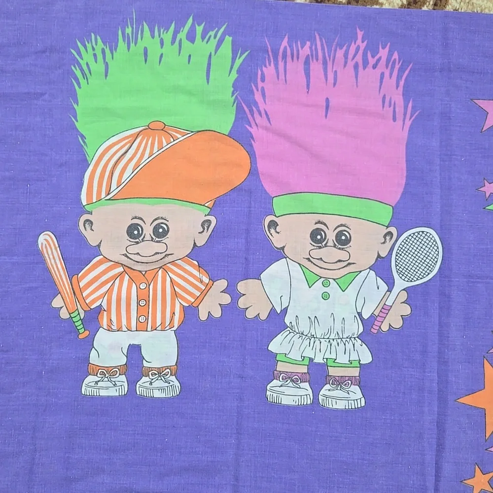 Treasure Troll Doll Pillowcase Bedding 90s 1990 Vintage Retro Summer Cartoon - Picture 4 of 7